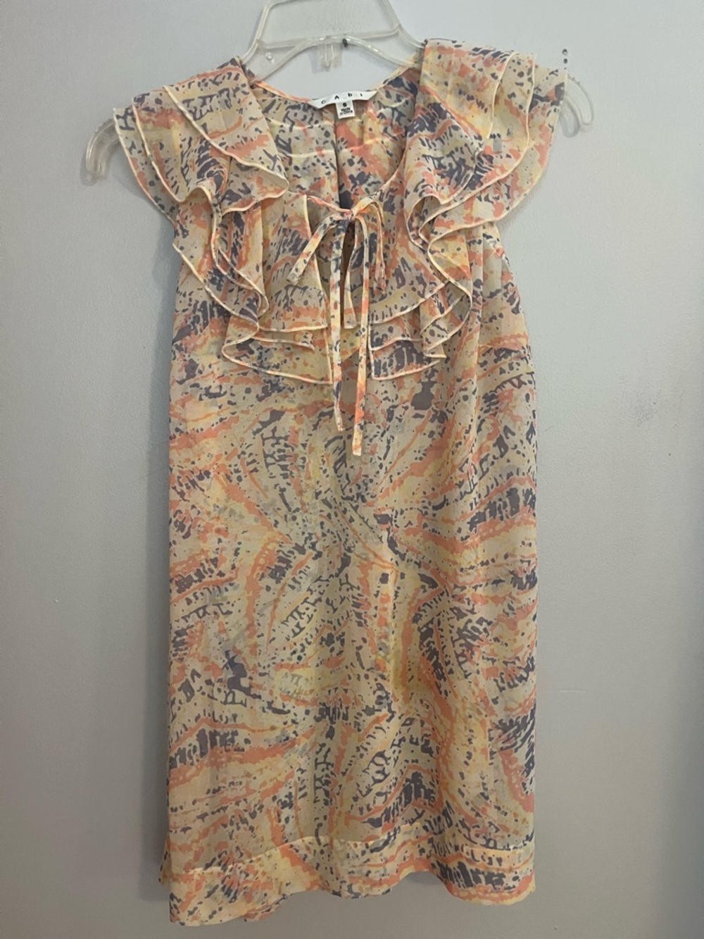 CAbi‎ Peach Multi Ruffle Tie-Neck Tank